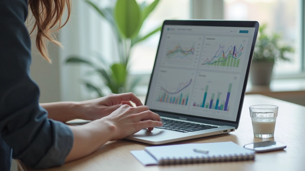 Портативный компьютер с приложением для управления инвестициями на экране