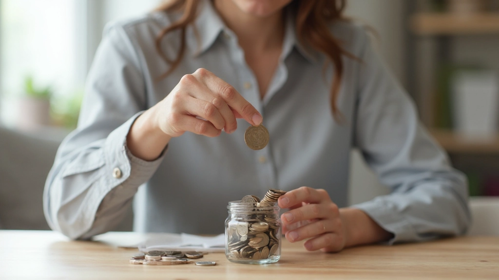 Профессиональное фото женщины, откладывающей деньги в стеклянную копилку
